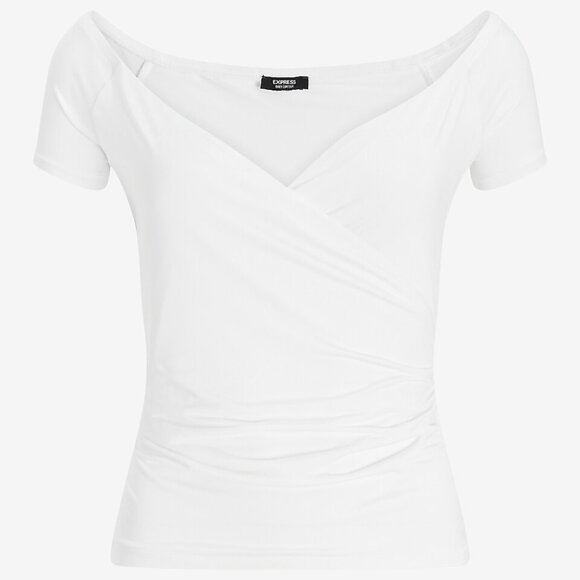 NWOT Express Body Contour Double Layer Off The Shoulder Ruched Tee Size S - Picture 5 of 9